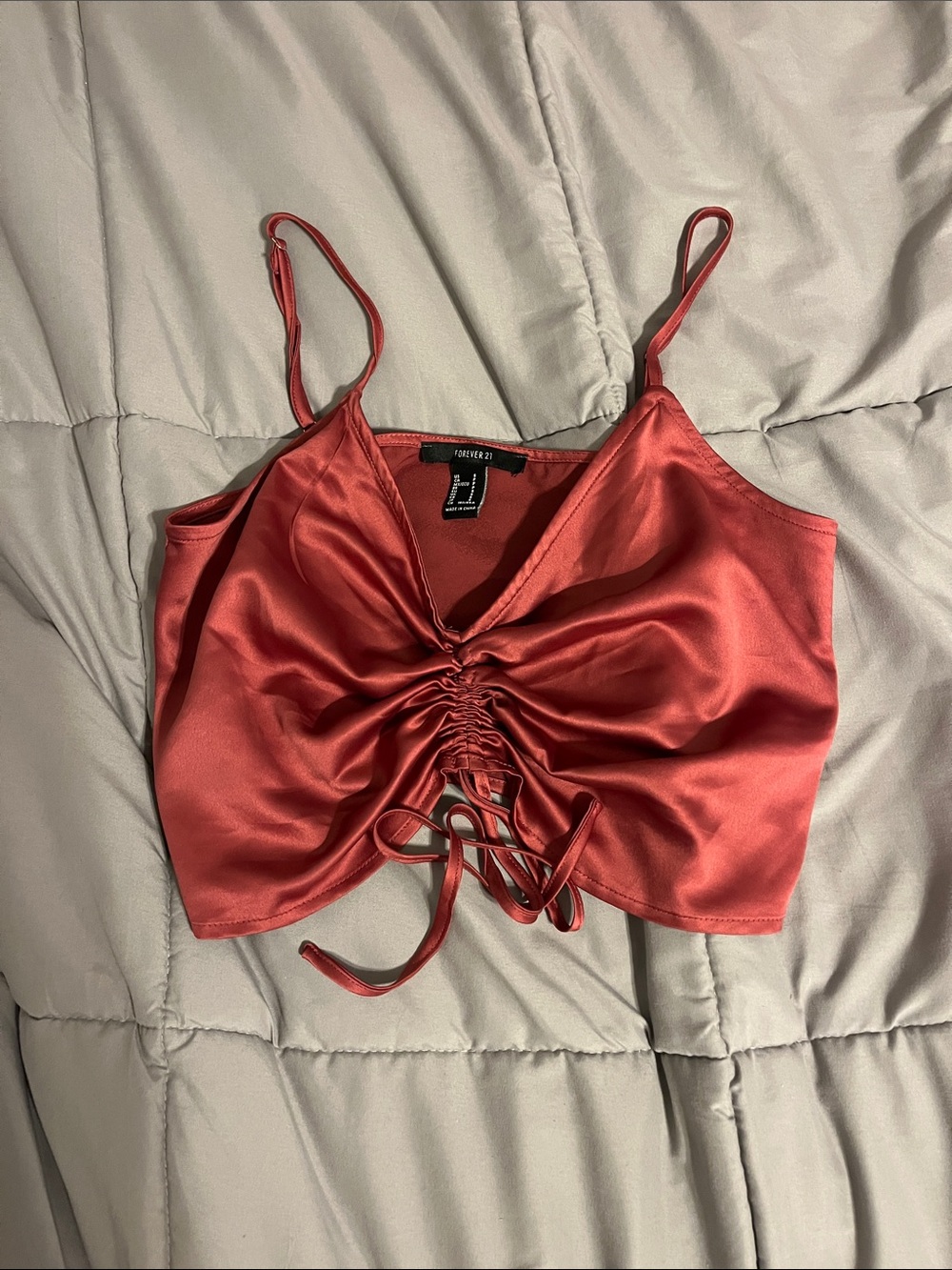 Forever 21 Satin Ruched Tie-Front Cami in Brick Red